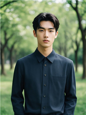 绿色树林亚洲衬衫帅哥写真图片